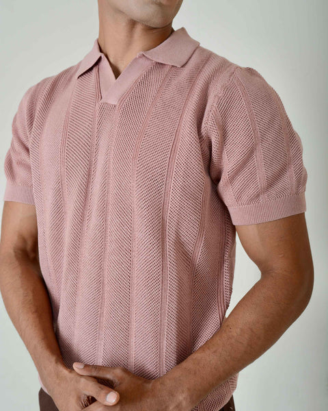 Polo V Neck-Pink