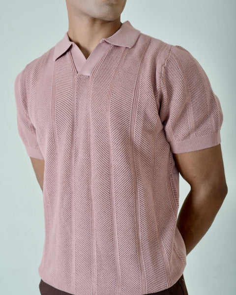 Polo V Neck-Pink