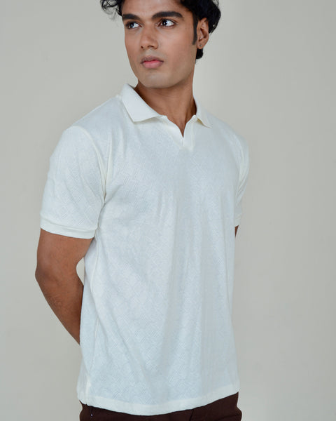 Polo V Neck-Off-White