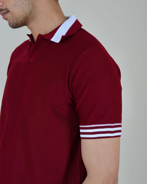 Polo V Neck-Maroon